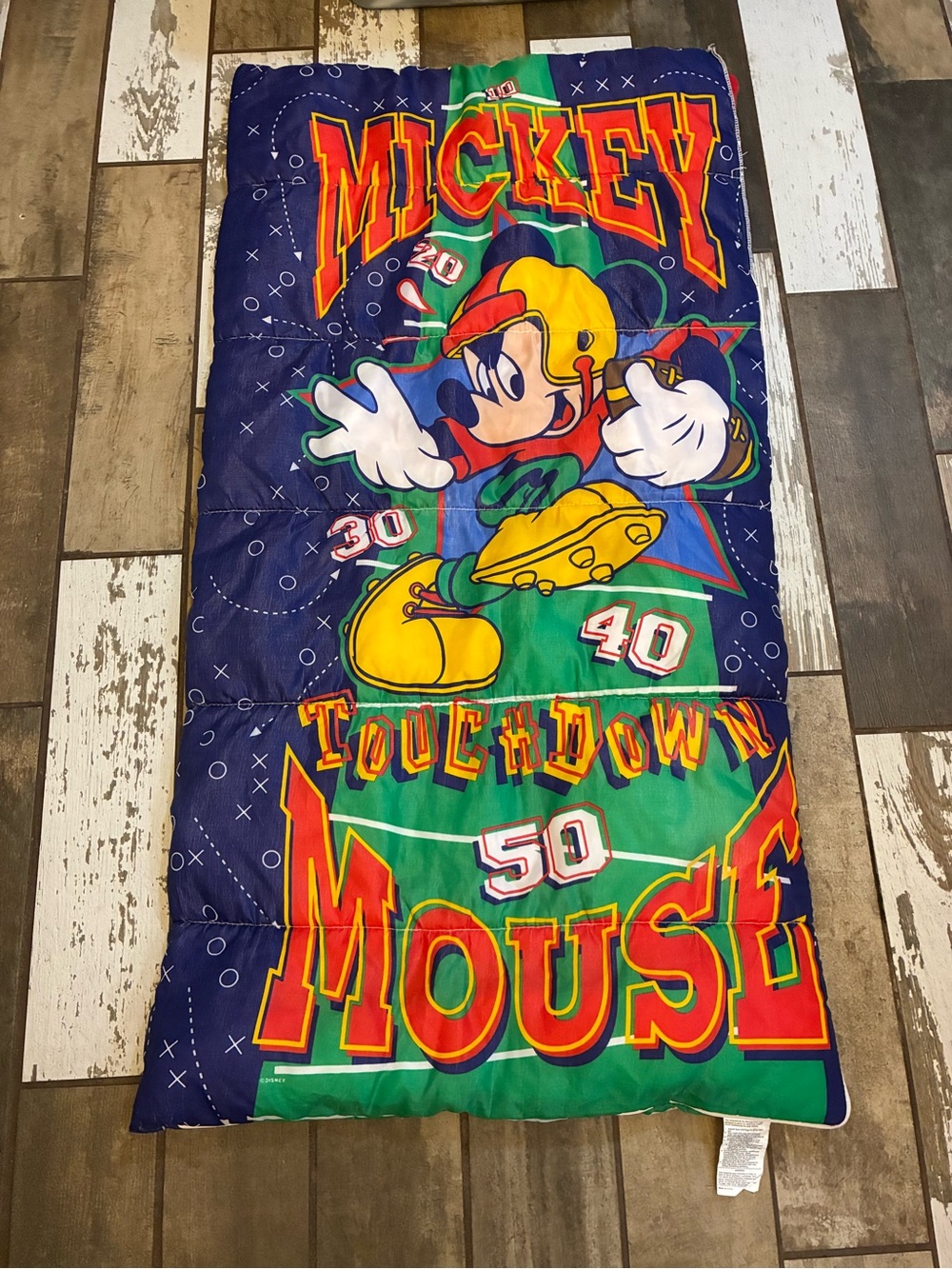 VintaDisney Mickey Mouse Football Print Sleeping Bag - Navy, Green, Red, Yellow